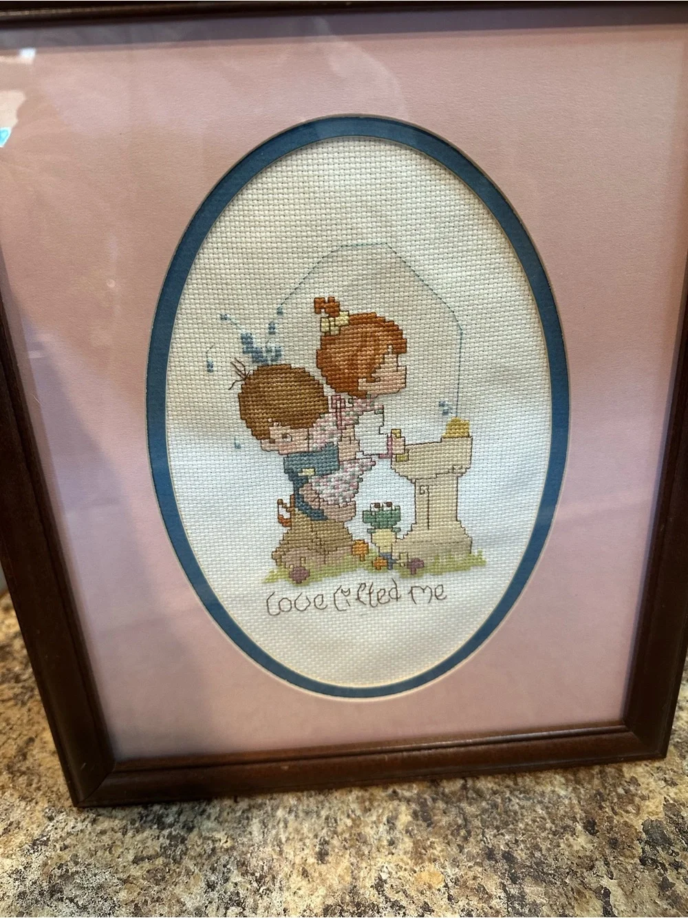 PRECIOUS MOMENTS VINTAGE Framed Cross-Stitch Wall Art - Love Lifted Me-